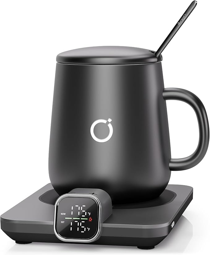 Coffee Mug Warmer Set, Temperature Control Smart Heated Mug for Desk, Electric Coffee Warmer with Auto Shut Off & Real-Time Temp Display, Gifts for Men Women, 15oz, Black